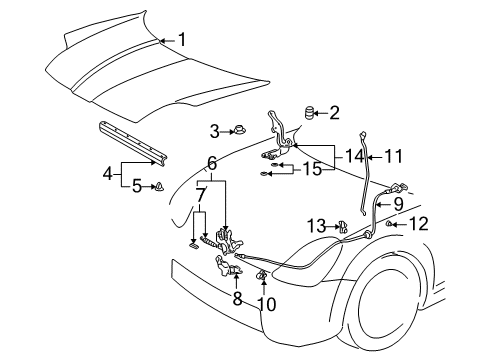 2000 Toyota MR2 Spyder Hood & Components, Body Diagram