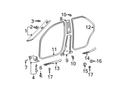 2003 Toyota Camry Windshield Pillar Trim, Driver Side Diagram for 62220-AA050-A1