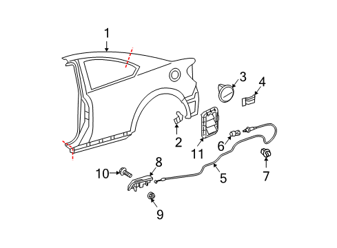 2009 Scion tC Cable Sub-Assy, Fuel Lid Lock Control Diagram for 77035-21050