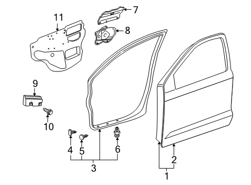 2008 Toyota Matrix Front Door, Body Diagram