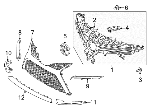 2024 Toyota Camry Grille Sub-Assembly, Rad Diagram for 53102-06380