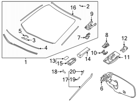 2021 Toyota Sienna Clip, Windshield Out Diagram for 75546-08010