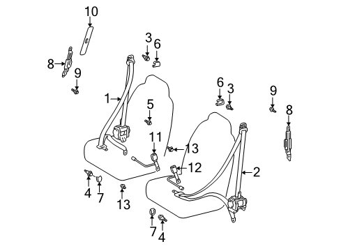 2001 Toyota Prius Belt Assy, Front Seat Outer, LH Diagram for 73220-47020-B0