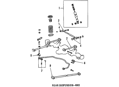 1992 Toyota Corolla Rear Axle, Lower Control Arm, Upper Control Arm, Stabilizer Bar, Suspension Components Diagram