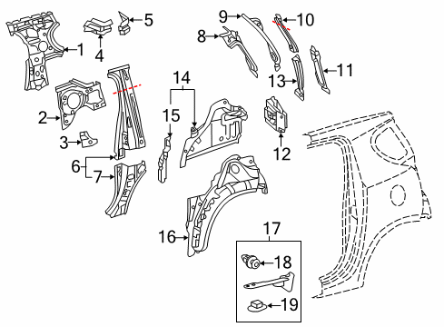 2013 Scion iQ Pillar, Center Body, Inner Diagram for 61344-74020