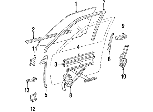 1984 Toyota Corolla Front Door - Glass & Hardware Diagram