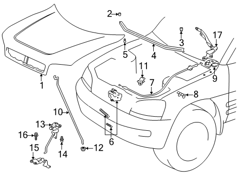 1997 Toyota RAV4 Cable Assy, Hood Lock Control Diagram for 53630-42010