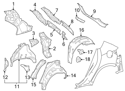 2023 Toyota GR Corolla GUSSET, Quarter WHEE Diagram for 61645-12180