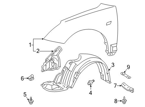 2004 Toyota Celica Fender Sub-Assy, Front LH Diagram for 53802-2B470