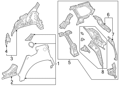 2024 Toyota Grand Highlander Outer Reinforcement, Driver Side Diagram for 61804-0E080