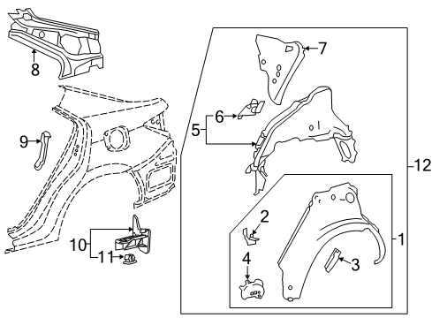 2019 Toyota Corolla Inner Wheelhouse Bracket, Rear Driver Side Diagram for 77278-02010