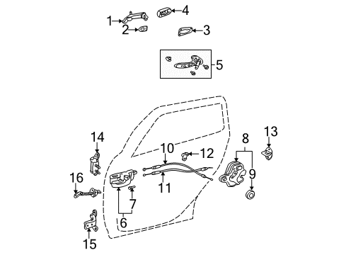 2006 Toyota Corolla Rear Door Lock Assembly, Left Diagram for 69060-AA040