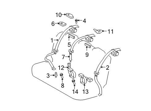 2011 Toyota Yaris Belt Assy, Rear Seat Inner W/Center, RH Diagram for 73470-52370-C0