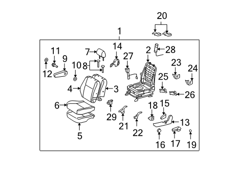 2010 Toyota FJ Cruiser Front Seat Components Diagram