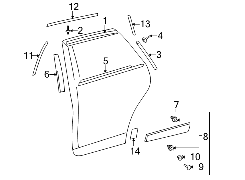 2010 Toyota Venza Exterior Trim - Rear Door Diagram