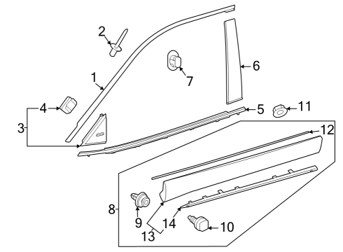 2024 Toyota Grand Highlander Exterior Trim - Front Door Diagram