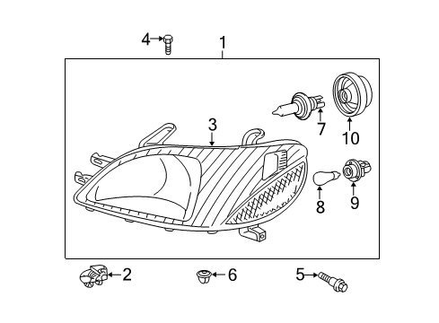 2002 Toyota Echo Passenger Side Headlight Unit Assembly Diagram for 81130-52190