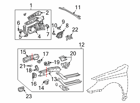 2007 Toyota Solara Structural Components & Rails Diagram