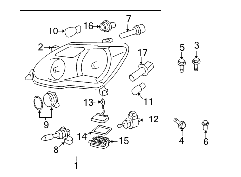 2008 Toyota Avalon Driver Side Headlight Assembly Diagram for 81150-07093