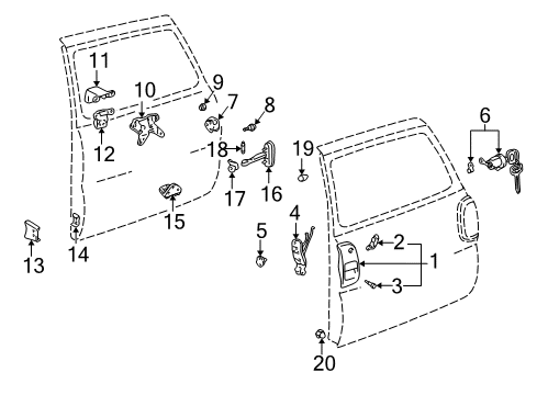 1996 Toyota RAV4 Back Door - Lock & Hardware Diagram