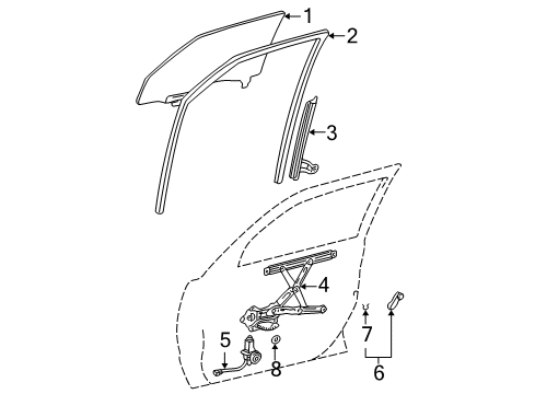 2005 Toyota Corolla Run, Front Door Glass, RH Diagram for 68141-12512