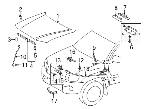 2010 Toyota Tacoma Protector, Hood Lock Release Lever Diagram for 53526-04010