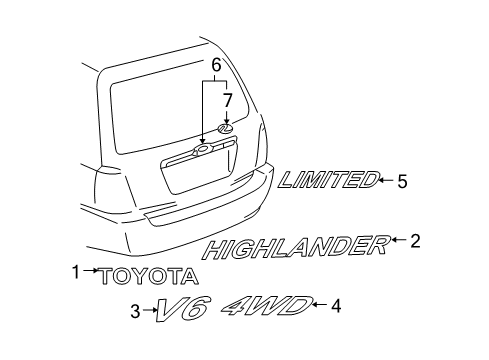 2002 Toyota Highlander Nameplate, Rear Diagram for 75442-48040