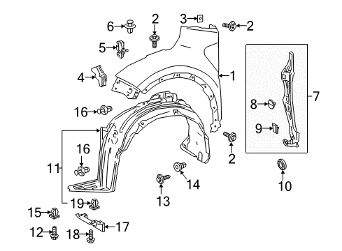 2019 Toyota C-HR Liner, Fr Fender, LH Diagram for 53876-F4022