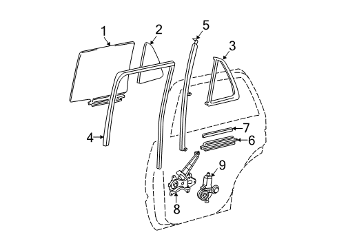 2006 Toyota 4Runner Rear Door - Glass & Hardware Diagram