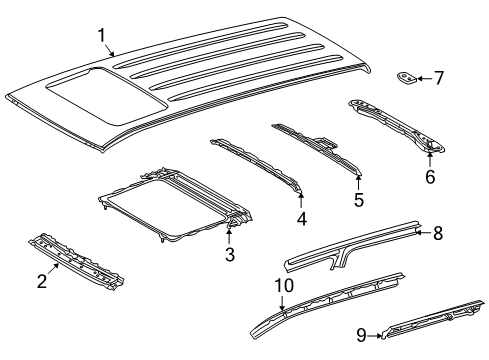 2009 Toyota Land Cruiser Plate, Roof Panel Reinforcement, RH Diagram for 63169-60020