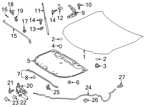 2023 Toyota Camry Clip, Hood Support Rod Diagram for 53454-12040