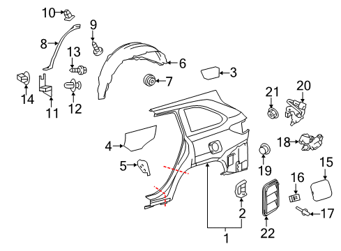 2019 Toyota Highlander Quarter Panel & Components Diagram