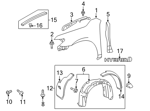 2010 Toyota Camry Protector, Front Fender, Upper LH Diagram for 53826-06020