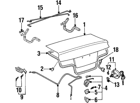 1996 Toyota Paseo Weatherstrip, Luggage Compartment Door Diagram for 64461-16170