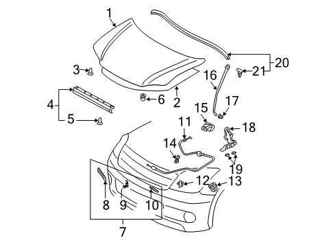 2006 Scion xA Hood Sub-Assembly Diagram for 53301-52200