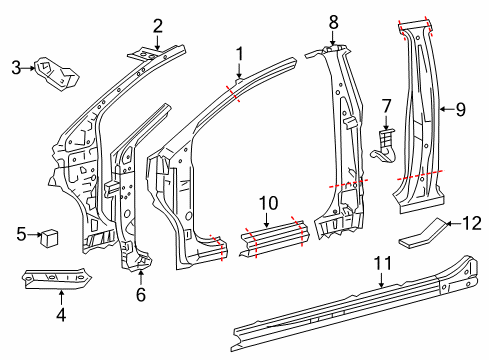 2015 Toyota Yaris Hinge Pillar, Lock Pillar, Rocker Diagram