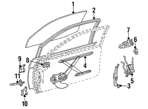 1994 Toyota Tercel Front Door Glass & Hardware, Lock & Hardware Diagram 1 - Thumbnail