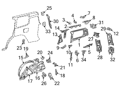 2016 Toyota Land Cruiser Bracket, Deck Side Trim Diagram for 61654-60010