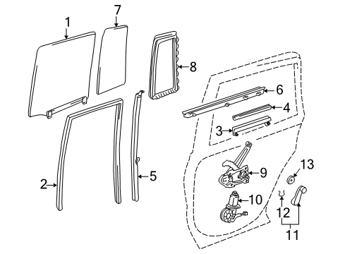 1996 Toyota RAV4 Regulator Sub-Assy, Rear Door Window, RH Diagram for 69803-42010