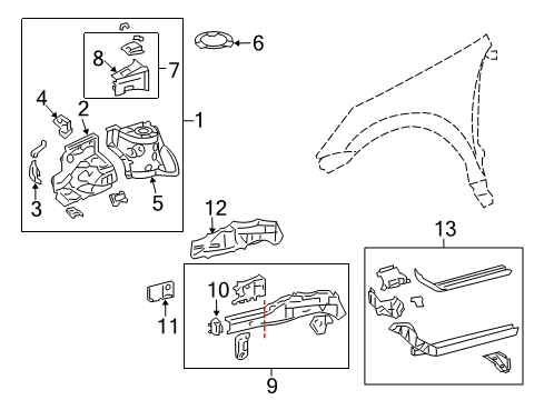 2009 Toyota Matrix Extension, Front Fender Apron, Front RH Diagram for 53713-02060