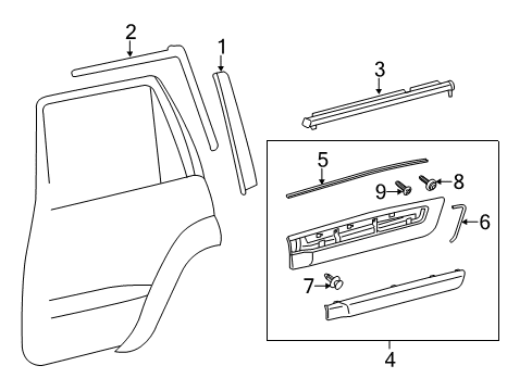 2021 Toyota Land Cruiser Exterior Trim - Rear Door Diagram