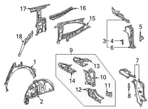 2020 Toyota Highlander Inner Structure - Quarter Panel Diagram