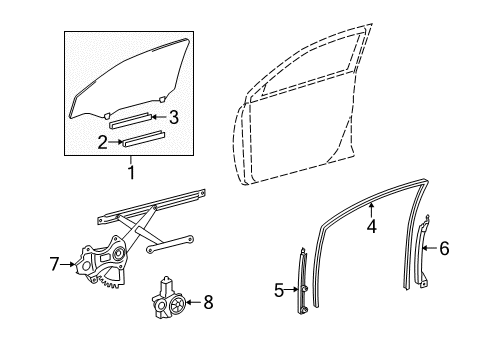 2008 Scion xD Front Door - Glass & Hardware Diagram