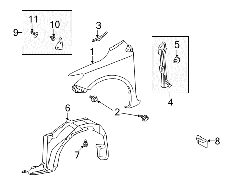 2013 Toyota Corolla Fender & Components, Exterior Trim, Body Diagram