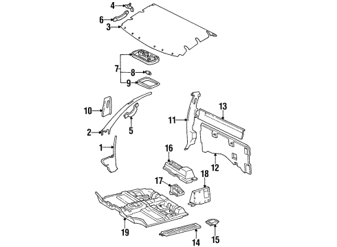 1994 Toyota T100 Board, Quarter Inside Trim, RH Diagram for 62511-34010-B0