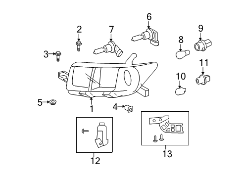 2012 Scion xB RETAINER, HEADLAMP Protector, LWR LH Diagram for 81196-12070