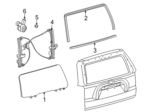 2013 Toyota 4Runner Lift Gate - Glass & Hardware Diagram