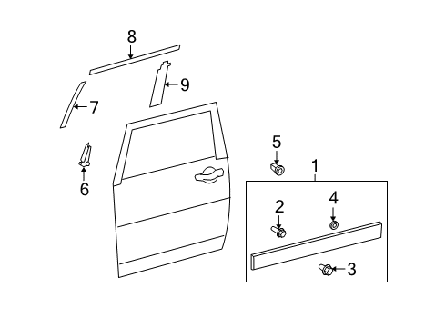 2009 Toyota FJ Cruiser Garnish, Front Door Lower Frame Bracket, LH Diagram for 67492-35050