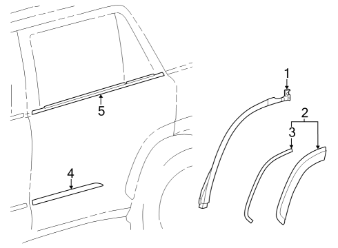 2024 Toyota Sequoia Outer Molding, Outside Upper Rear Driver Side Diagram for 75062-0C050