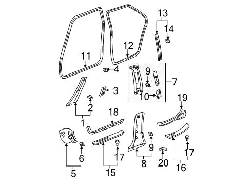 2004 Toyota Avalon Garnish, Center Pillar, Lower LH Diagram for 62414-AC030-E0